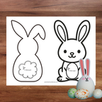 Activité de reproduction de modèle où l’enfant place le lapin au bon endroit pour recréer les couleurs de la queue selon la carte modèle.