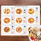 Activité éducative où l'enfant observe les crêpes et pince la bonne réponse.