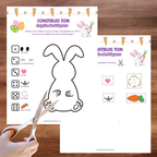 Activité ludique permettant de compléter progressivement un lapin de Pâques à l’aide d’un dé.
Jeu de Pâques où les enfants observent, assemblent et complètent leur lapin en suivant les consignes du jeu.