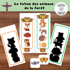 Activité éducative totem des animaux de la forêt à imprimer pour enfants d'âge préscolaire.