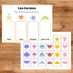 Activités d'association des formes à imprimer pour enfants d'âge préscolaire permettant d'apprendre à reconnaître les formes géométriques tout en développant l'observation, la logique et la motricité fine.