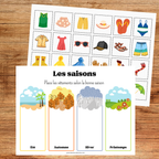 Activités d'association des saisons à imprimer pour aider les enfants à reconnaître les caractéristiques du printemps, de l'été, de l'automne et de l'hiver grâce à des jeux éducatifs.