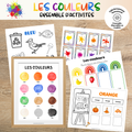 Ensemble d’activités éducatives sur les couleurs comprenant des affiches, des cartes de nomenclature, des exercices d’association et des coloriages. Une ressource imprimable conçue pour aider les enfants à reconnaître, nommer et apprendre les couleurs tout en développant leur motricité fine et leur vocabulaire.