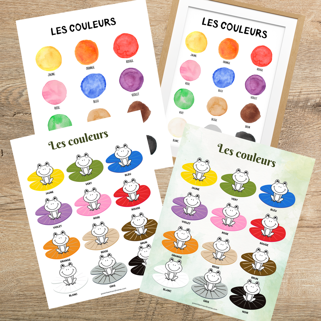 Jeu éducatif sur les couleurs permettant aux enfants d’âge préscolaire de découvrir et d’identifier les couleurs grâce à des activités variées, des affiches illustrées, des cartes de vocabulaire, des exercices de manipulation et des coloriages amusants.