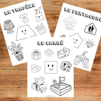 Fiches de coloriage éducatives sur les formes géométriques permettant de renforcer la reconnaissance des formes tout en développant la motricité fine.