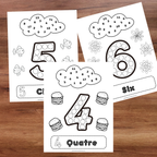 Activités de dénombrement avec points à aidant les enfants à associer les quantités aux nombres correspondants.