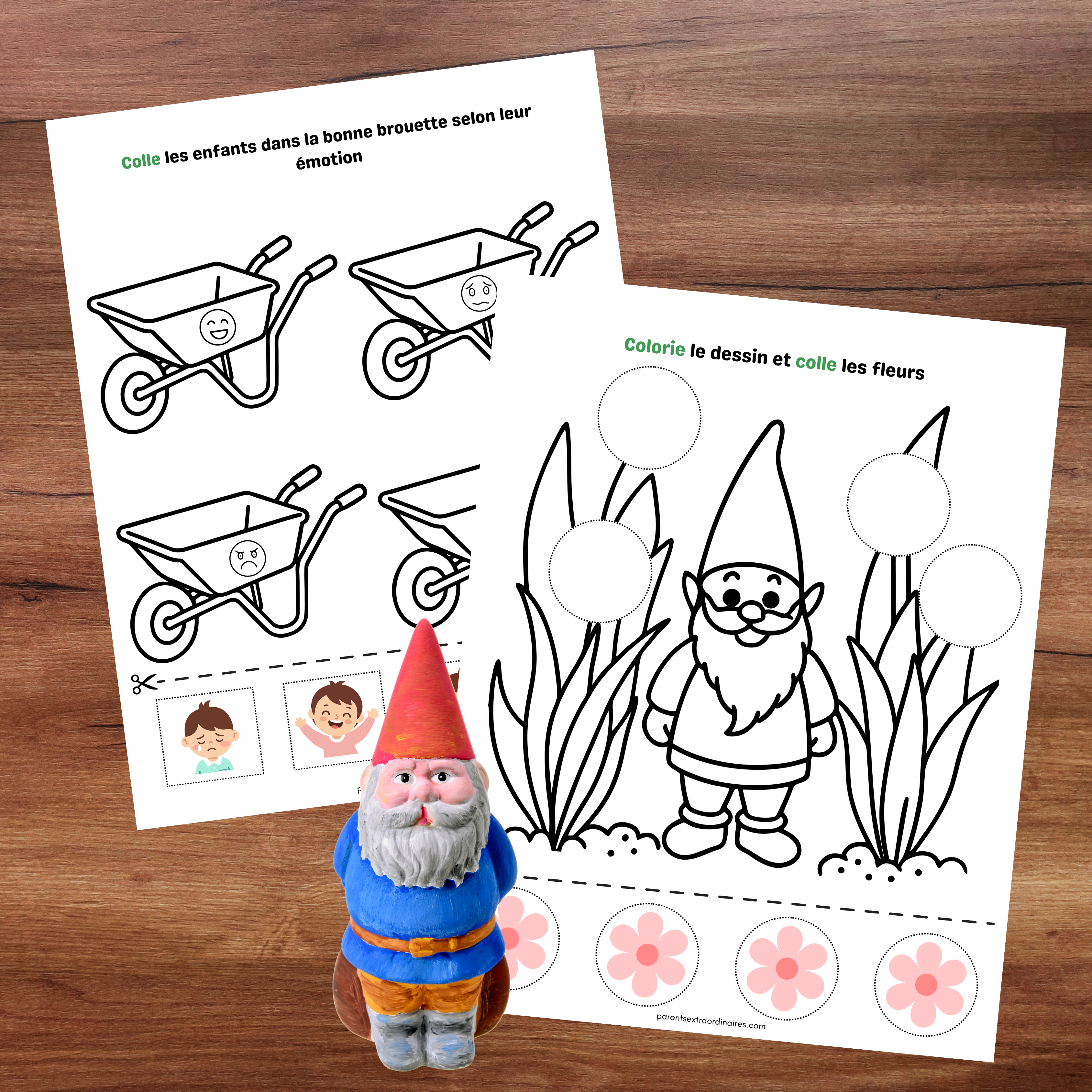 Activités de printemps pour enfants incluant jeux de tri, coloriages et exercices de concentration adaptés au préscolaire.