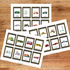 Cartes de nomenclature sur les moyens de transport permettant aux enfants d’apprendre le nom des véhicules et d’enrichir leur vocabulaire.