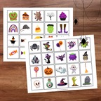 Bingo d’Halloween à imprimer avec cartes de bingo et images de citrouilles, fantômes et autres personnages d’Halloween