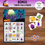 Bingo d’Halloween à imprimer avec cartes de bingo et images de citrouilles, fantômes et autres personnages d’Halloween