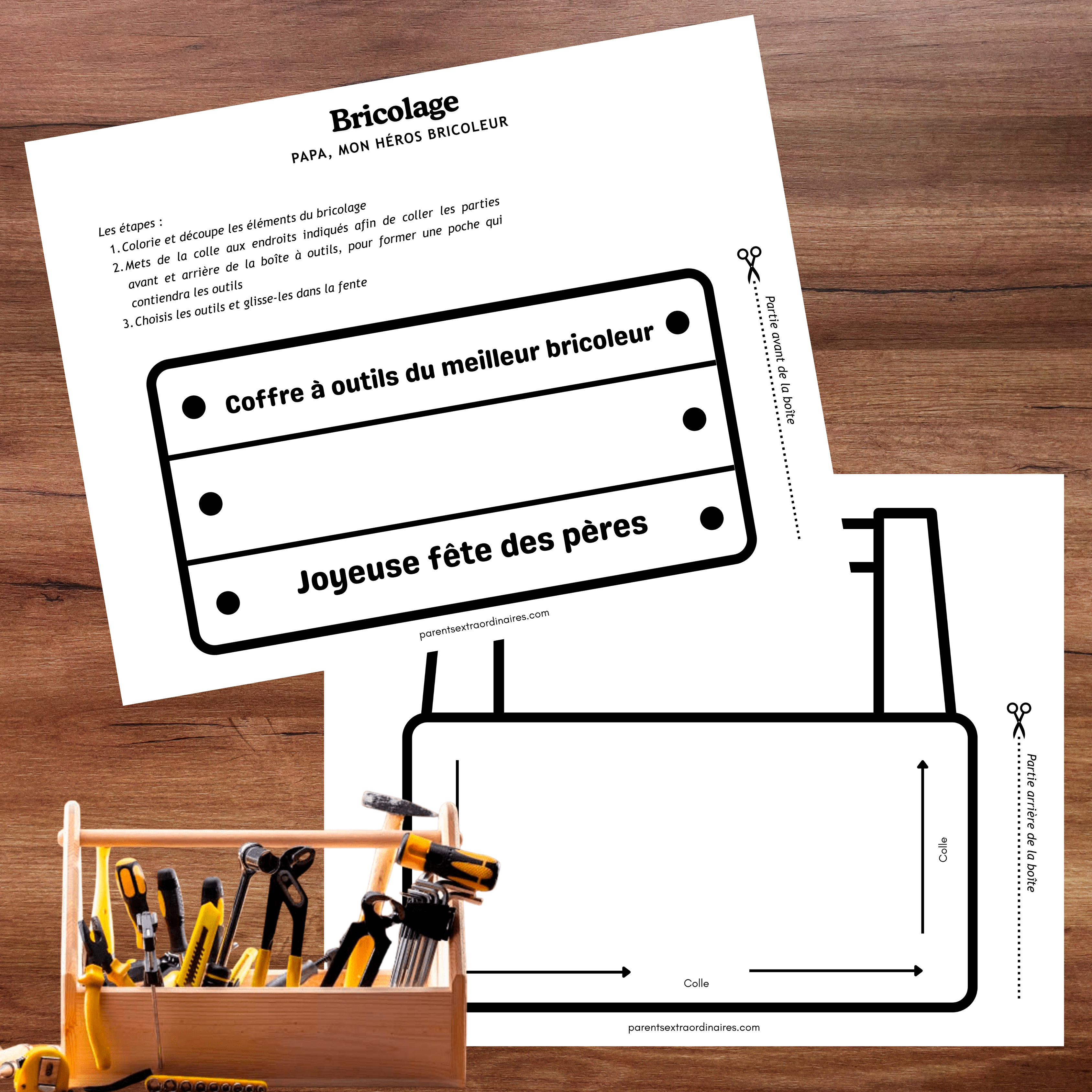 Coffre à outils fête des Pères personnalisé par un enfant comme cadeau pour papa