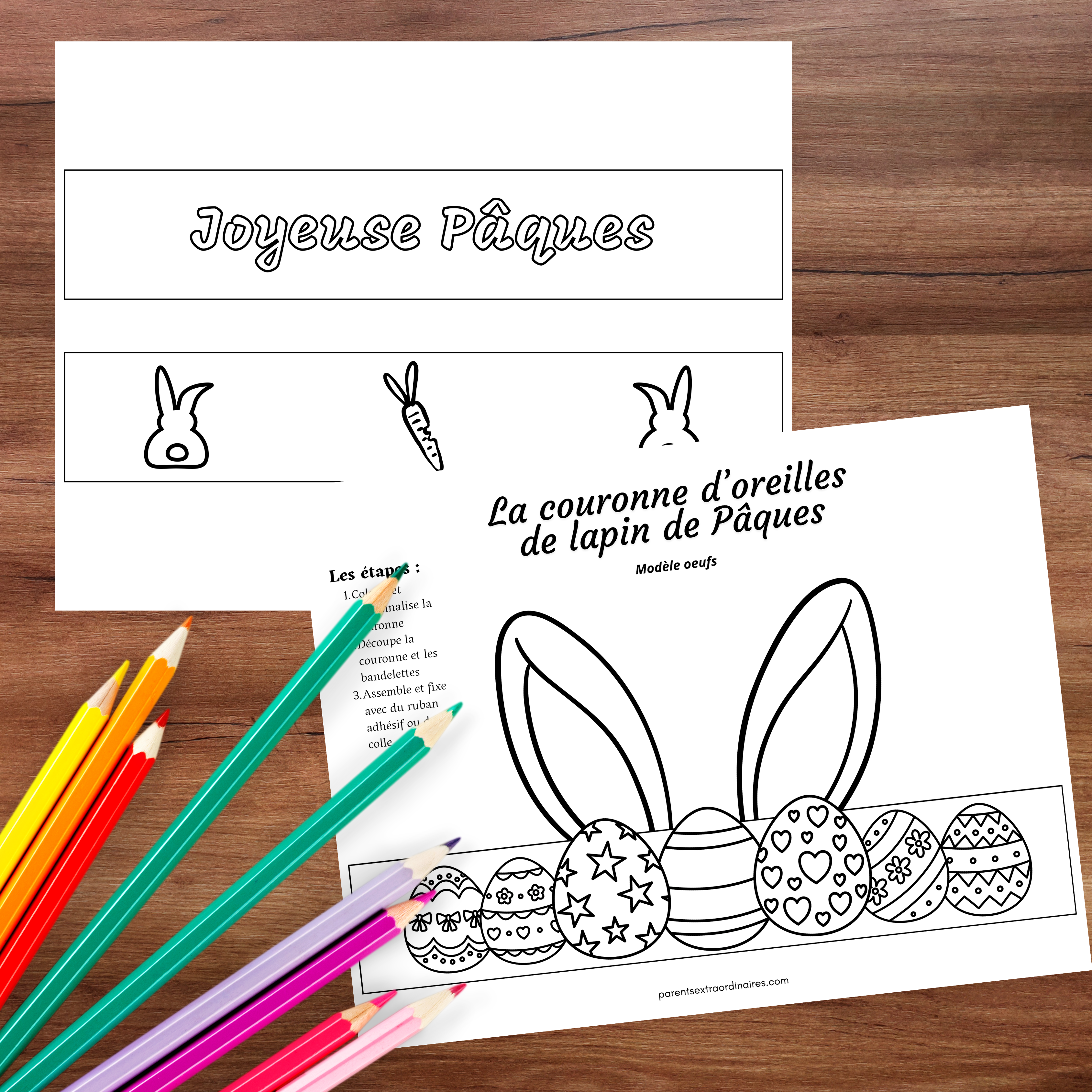 Bricolage de Pâques permettant aux enfants de fabriquer leur propre couronne de lapin.