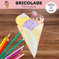 Bricolage de crème glacée 3D à colorier, découper et plier pour les enfants d'âge préscolaire.