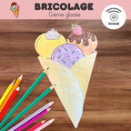 Bricolage de crème glacée 3D à colorier, découper et plier pour les enfants d'âge préscolaire.