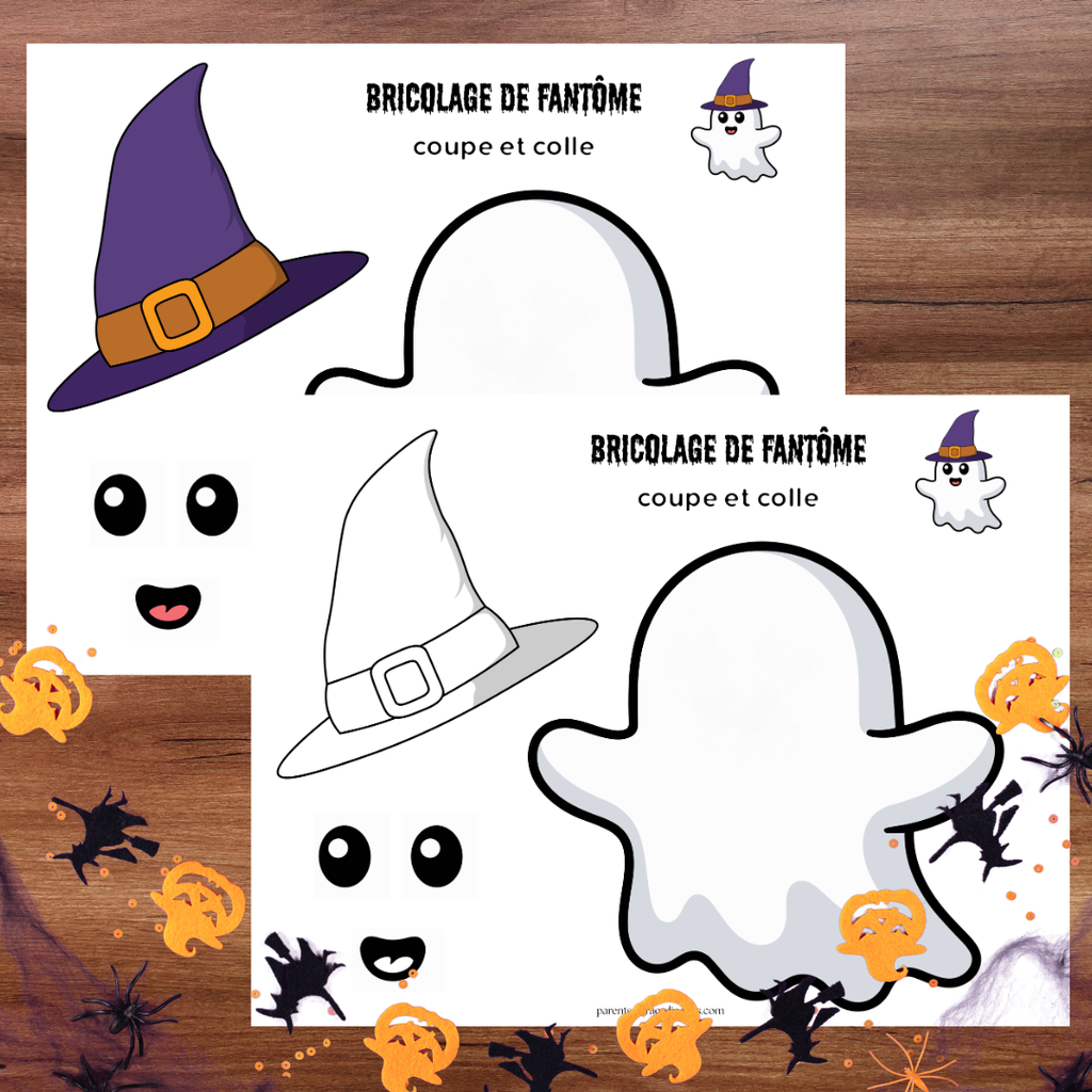 Bricolage de fantôme d’Halloween à colorier et assembler