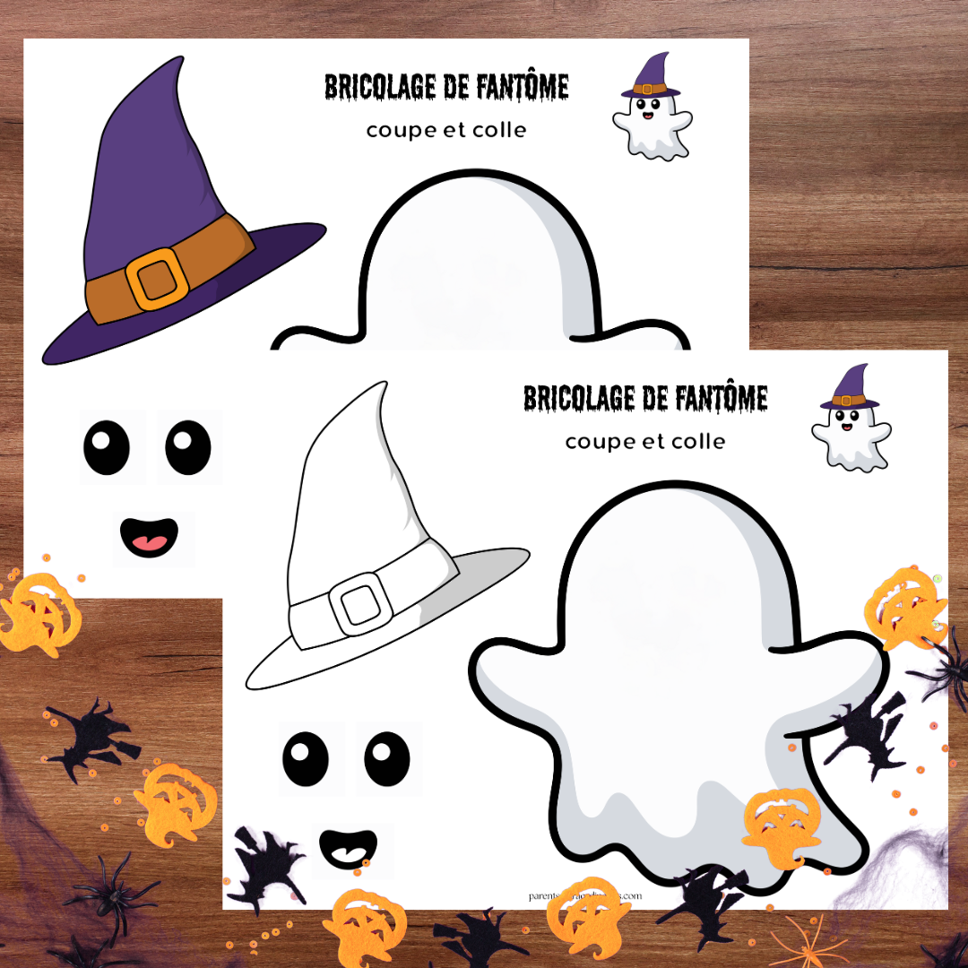 Bricolage de fantôme d’Halloween à colorier et assembler