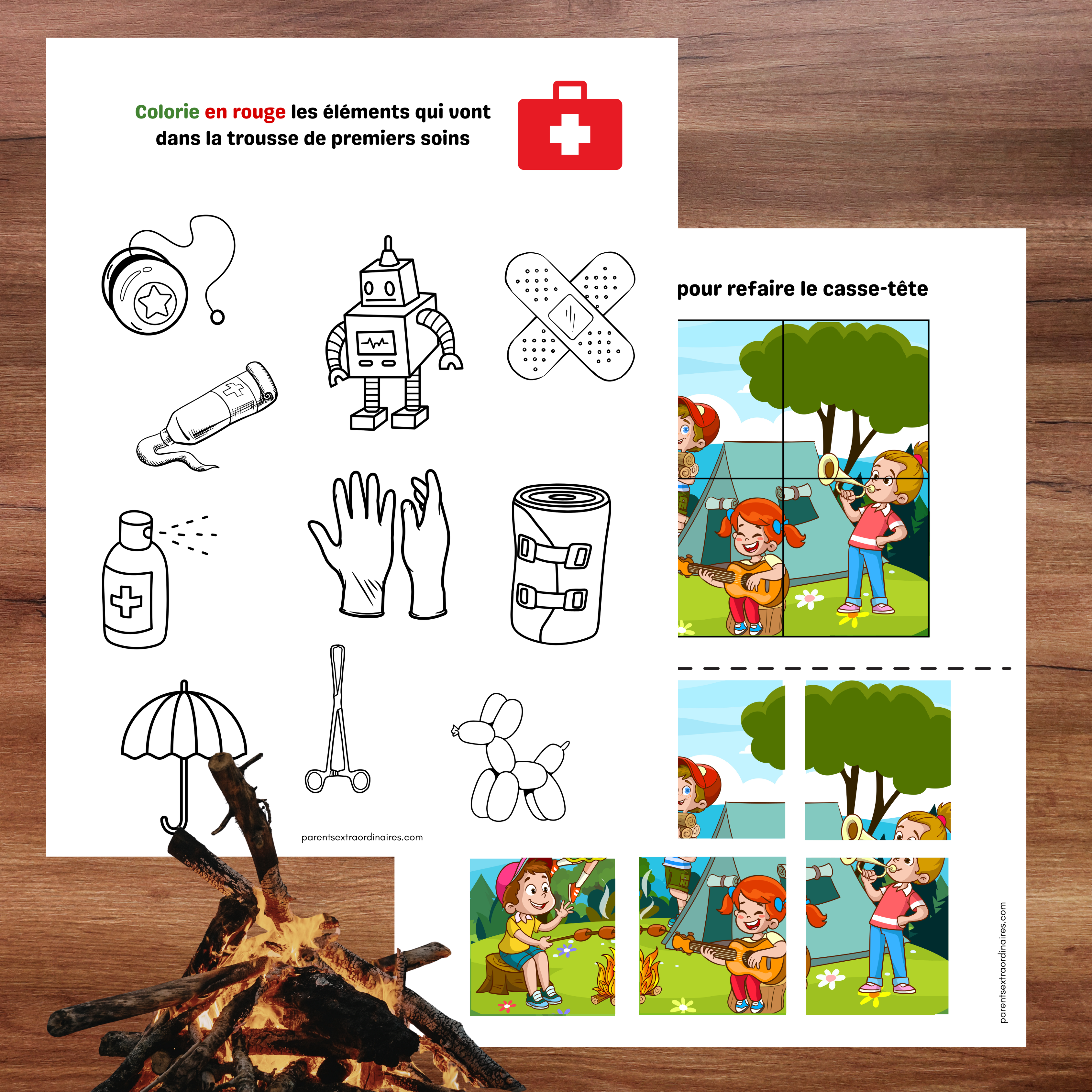 Cahier d’activités imprimable thème camping pour garderie, préscolaire et maison.