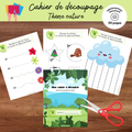 Cahier de découpage imprimable sur le thème de la nature comprenant 50 activités progressives pour apprendre à utiliser les ciseaux. Les enfants pratiquent le découpage de lignes droites, courbes, ondulées et en zigzag tout en découvrant des illustrations inspirées du monde naturel.
