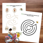 Cahier d’apprentissage avec feu de camp, tente et nature pour enfants 2 à 4 ans.