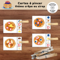 Cartes à pincer sur le thème des crêpes au sirop d'érable à imprimer pour enfants.