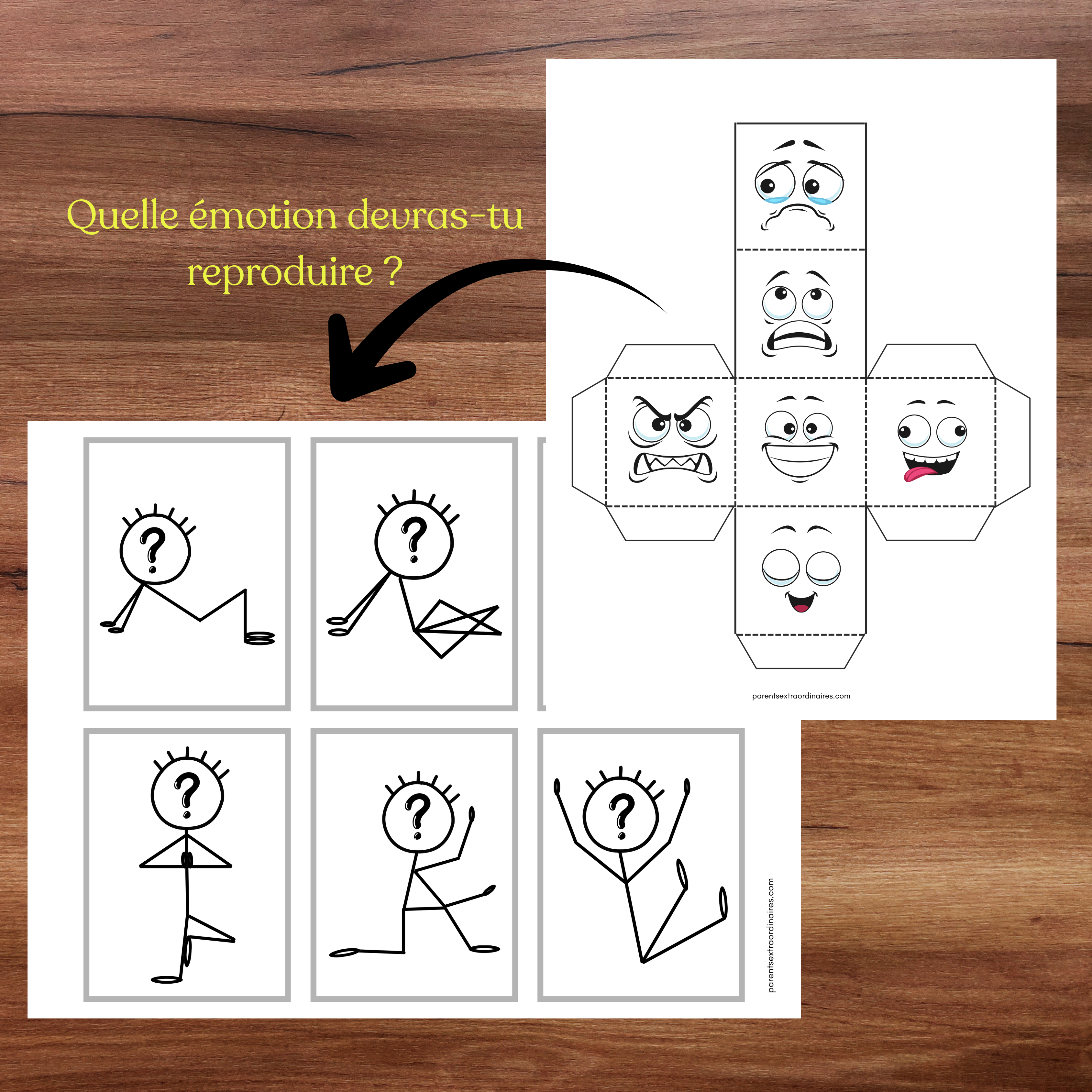Cartes d’activité motrice bonhomme allumette imprimables permettant aux enfants de reproduire différentes postures, explorer les émotions et développer leur motricité globale à travers des défis amusants et interactifs.