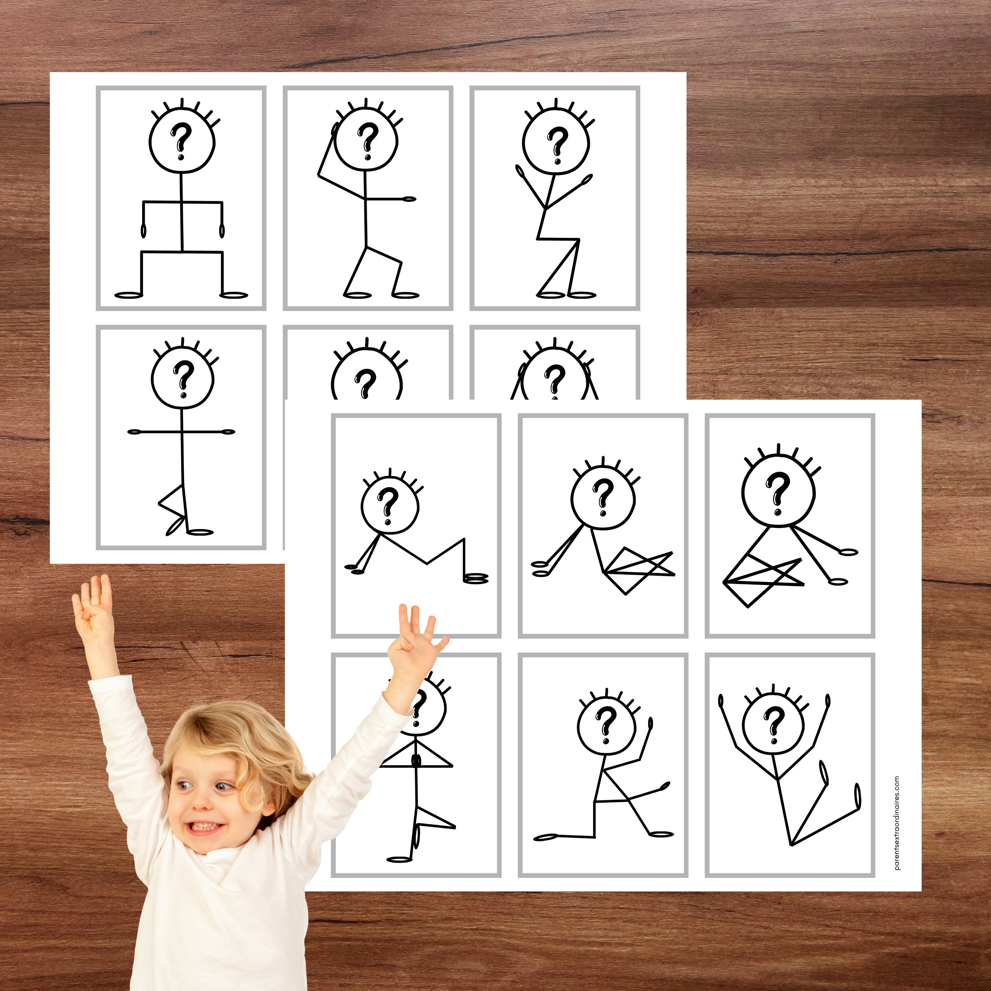 Faites bouger les enfants avec ces cartes d’activité motrice bonhomme allumette ! Reproduisez des postures, explorez les émotions et développez la coordination tout en vous amusant. Parfait pour la maison, la garderie ou la classe !