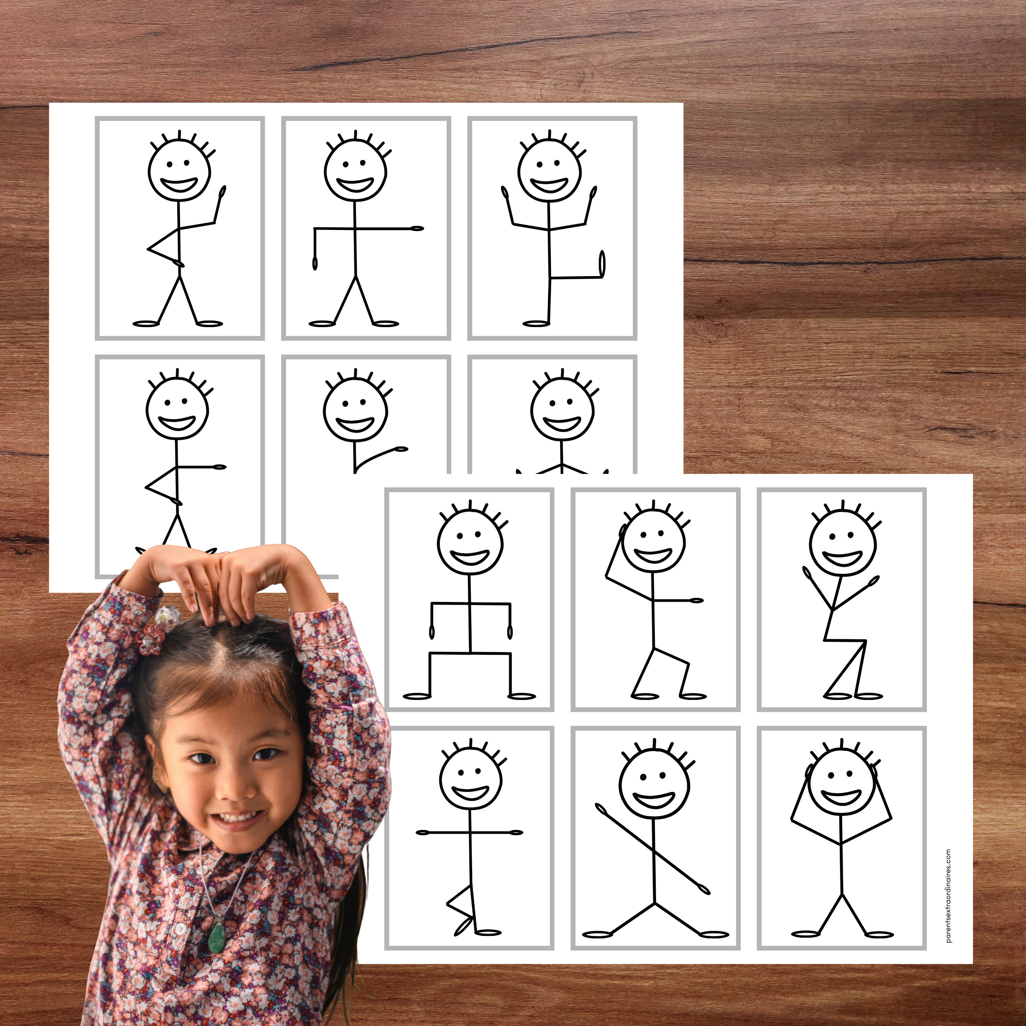 Cartes d’activité motrice bonhomme allumette à imprimer pour faire bouger les enfants tout en développant leur coordination, leur imagination et la reconnaissance des émotions. Une activité ludique idéale pour la maison, la garderie ou la classe.