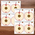 Cartes de pommes numérotées de 1 à 10 pour développer la numération chez les enfants.