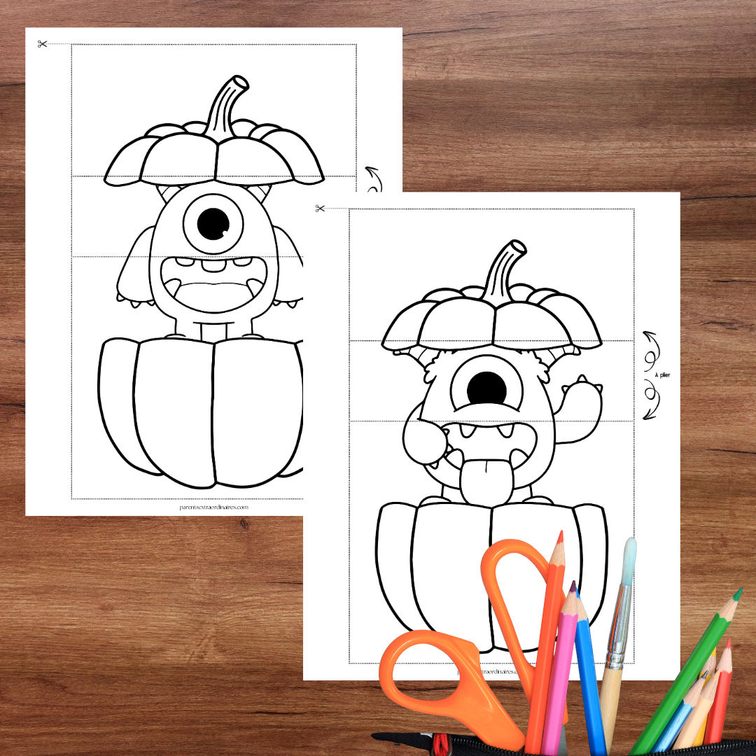 Citrouille surprise monstre à colorier et assembler