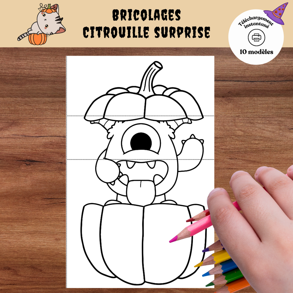 Bricolage citrouille surprise d’Halloween à imprimer avec plusieurs modèles à colorier