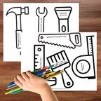 Bricolage coffre à outils fête des Pères à colorier, découper et assembler pour enfant.