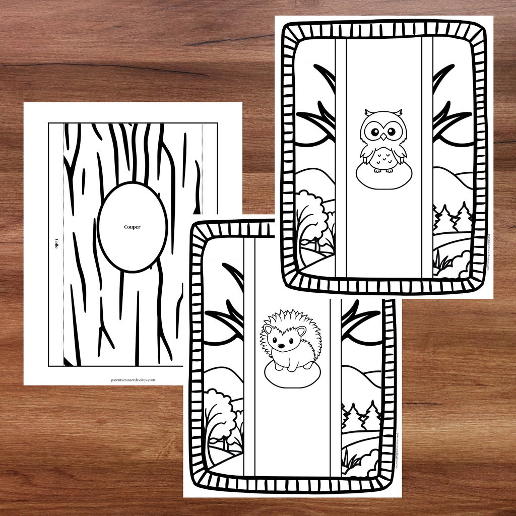 Coloriage 3D des animaux de la forêt à découper et coller pour créer un effet de relief.