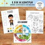 Coloriages éducatifs et bricolage de la roue des saisons à imprimer pour apprendre le printemps, l'été, l'automne et l'hiver tout en développant la motricité fine et la créativité.