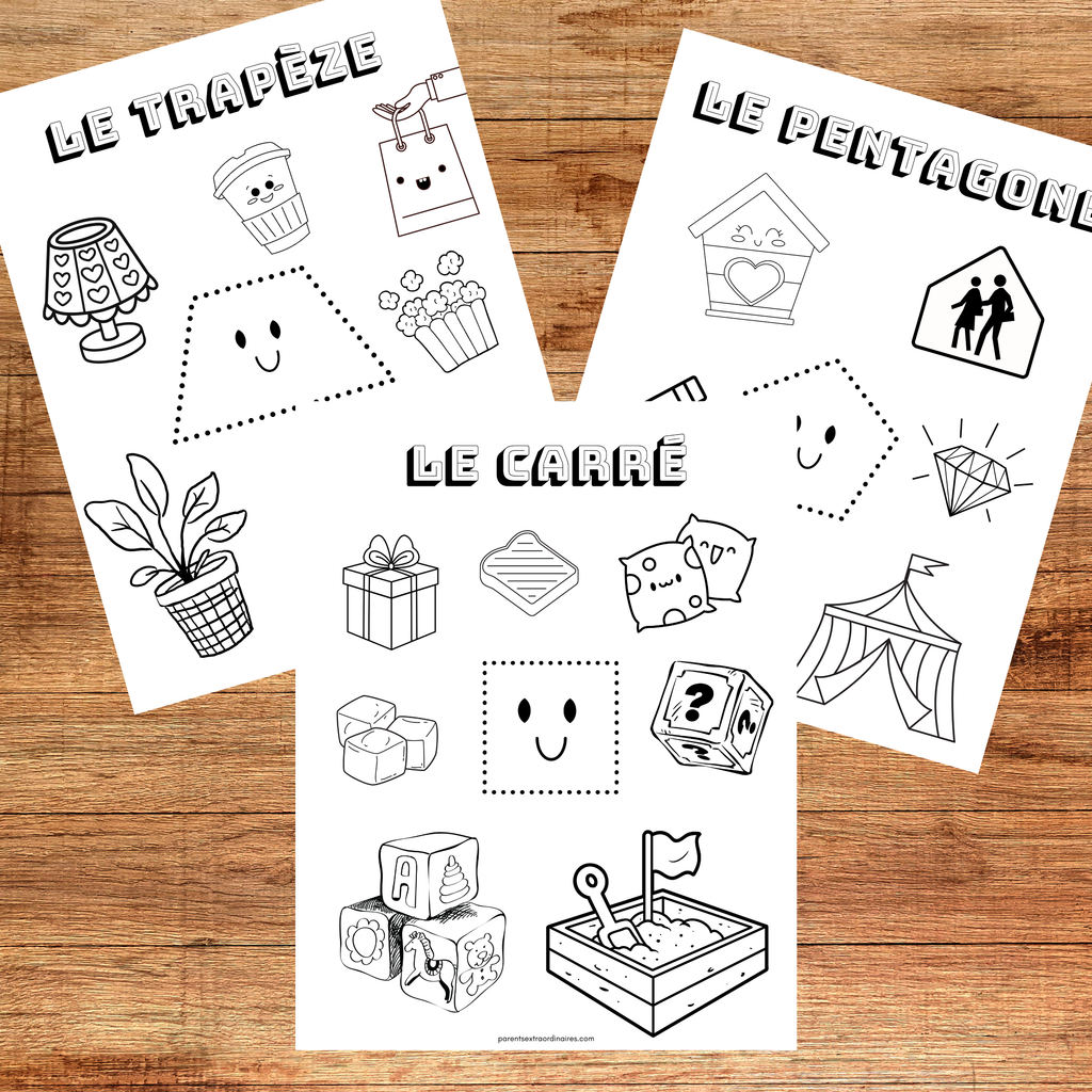 Coloriages éducatifs sur les formes géométriques à imprimer pour aider les enfants à reconnaître les formes tout en développant leur motricité fine et leur créativité.