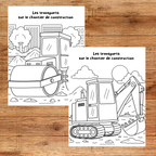 Enfant réalisant des coloriages éducatifs sur les moyens de transport avec voiture, avion, bateau, train, camion et hélicoptère. Activité imprimable pour enfants d'âge préscolaire.