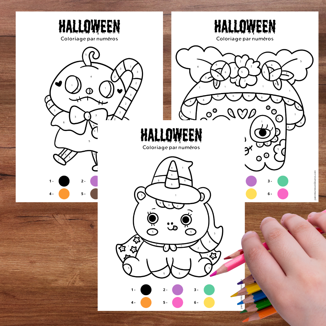 Coloriage à numéros d’Halloween avec code de couleurs
