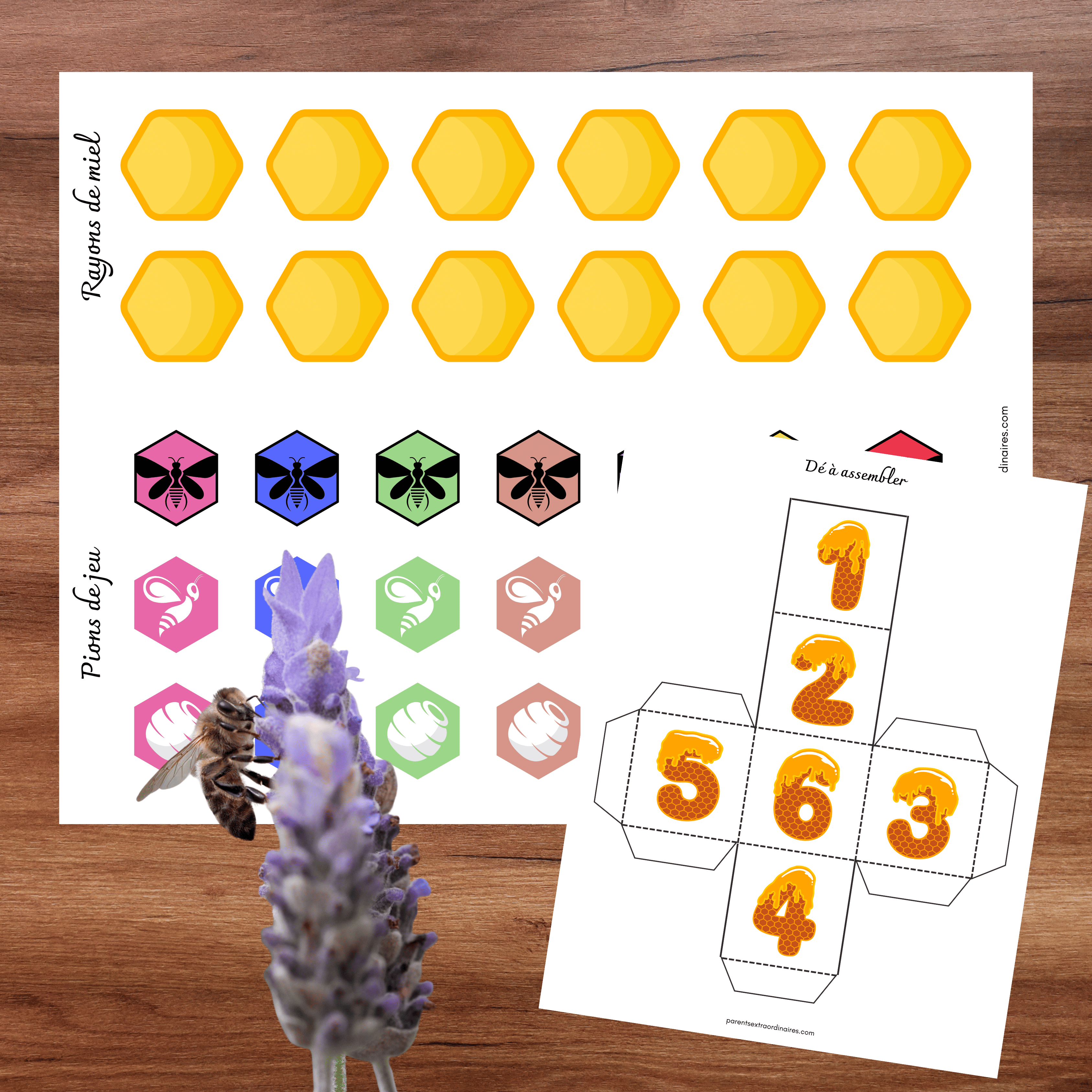 Jeu de société sur le thème des abeilles où les enfants récoltent des rayons de miel pour remplir leur ruche.