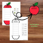 Fiche du cycle de vie d'une pomme avec les étapes à découper et à coller dans le bon ordre.
