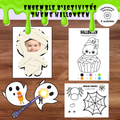 Ensemble d’activités d’Halloween à imprimer avec coloriages, bricolages, jeu de fantômes et famille momie