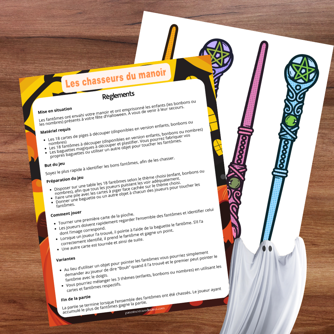 Jeu La chasse aux fantômes inclus dans l’ensemble d’activités d’Halloween