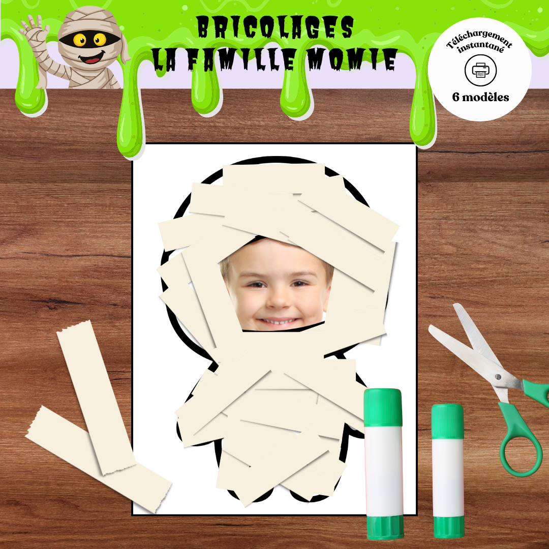 Bricolage La famille momie d’Halloween à imprimer avec modèles de papa, maman, bébé, chat et chien