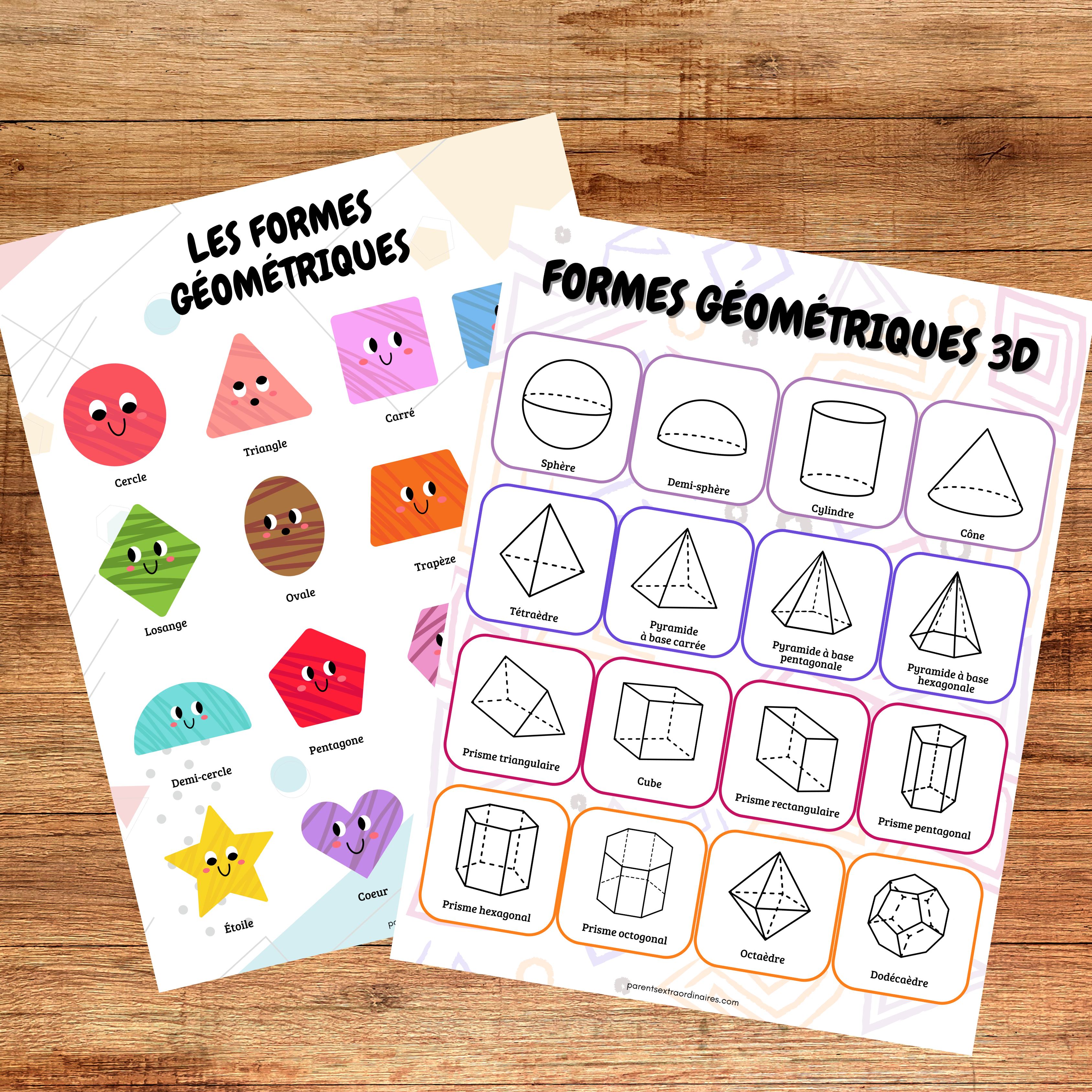 Ressource pédagogique imprimable permettant aux enfants d’âge préscolaire et de maternelle de découvrir les formes géométriques planes et les solides grâce à des activités interactives, du traçage, des associations et des coloriages favorisant l’apprentissage par le jeu.
