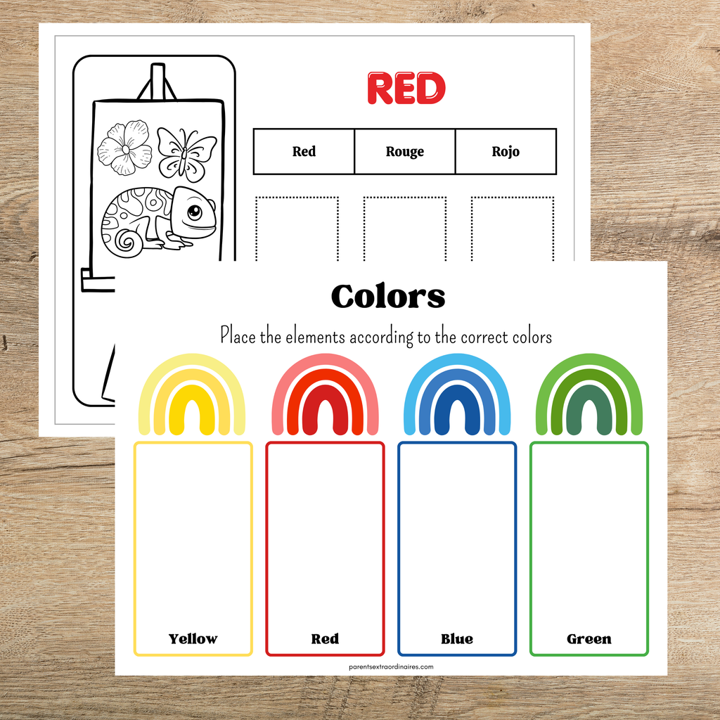 Jeux d'association sur les couleurs à imprimer pour enfants d'âge préscolaire avec activités éducatives favorisant la reconnaissance des couleurs, le tri et l'observation.
