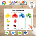 Jeux d'association sur les couleurs à imprimer pour enfants d'âge préscolaire avec activités éducatives favorisant la reconnaissance des couleurs, le tri et l'observation.