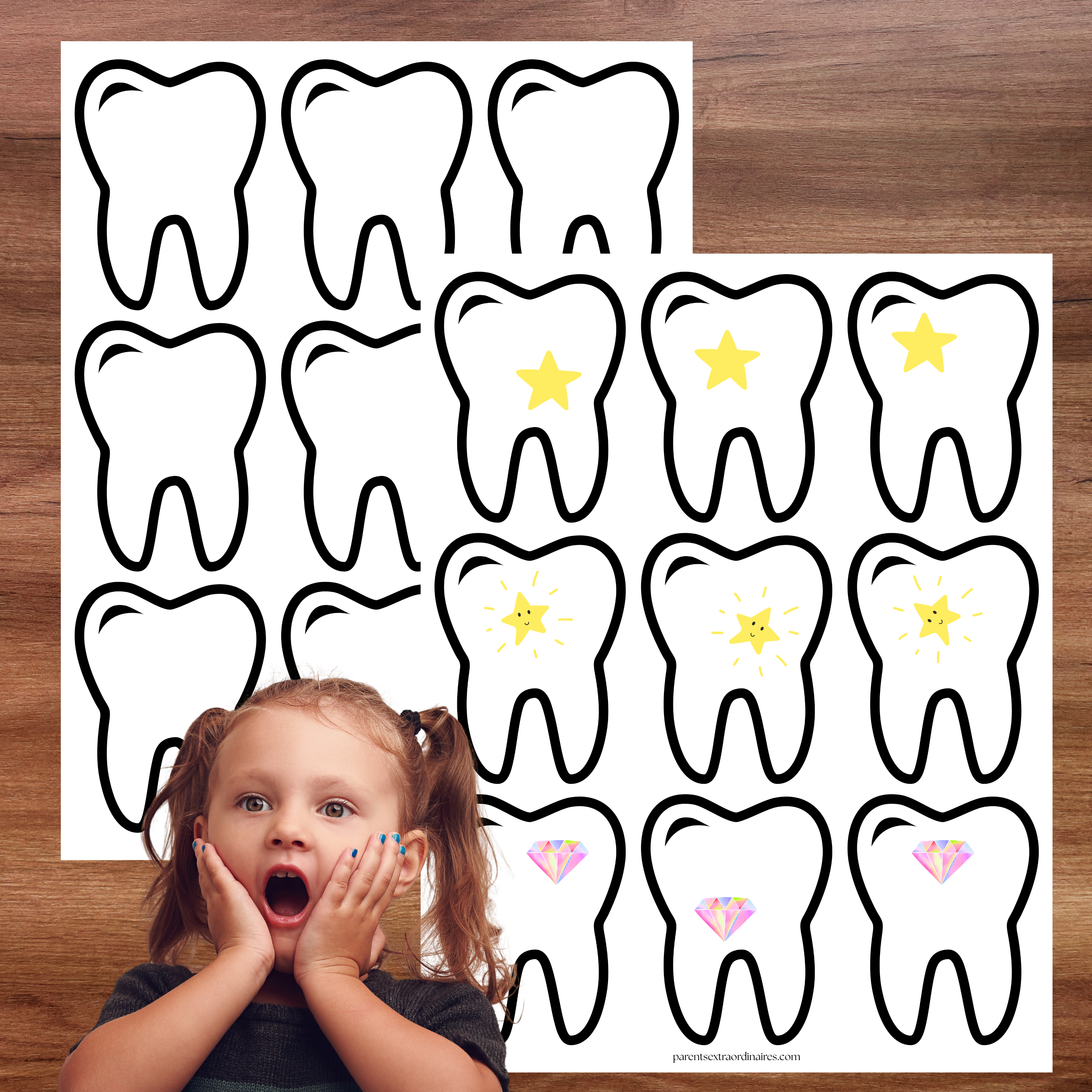 Activité éducative permettant d’identifier les dents propres et en santé.
