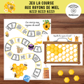 Activité ludique où les enfants accumulent des rayons de miel pour compléter leur ruche.