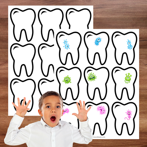 Jeu sensoriel sur l’hygiène dentaire où l’enfant utilise une lampe de poche pour explorer les dents.