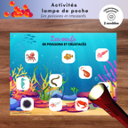 Ensemble d’activités lampe de poche magique sur les poissons à imprimer permettant aux enfants de découvrir ce qui se cache dans les œufs en utilisant une lampe de poche. Une activité ludique qui développe le vocabulaire, l’observation et la compréhension du cycle de vie des animaux.