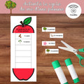 Bricolage éducatif Le cycle de vie d'une pomme à imprimer montrant les différentes étapes du développement de la pomme dans un schéma à assembler.