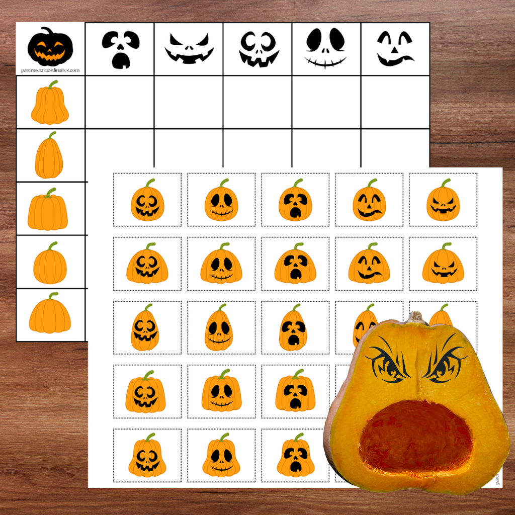 Tableau de matrice de citrouilles pour activité de classification
Cartes de citrouilles d’Halloween à découper pour activité de logique